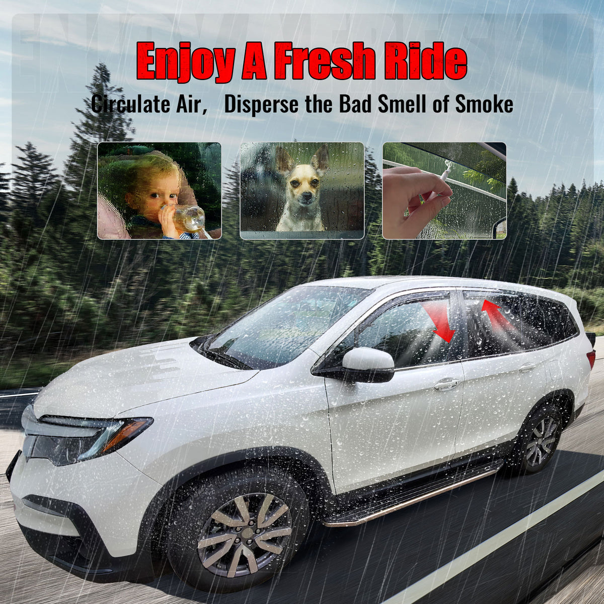 Fits 16-22 Honda Pilot 4PCS Side Window Visors Acrylic Deflectors - In-Channel