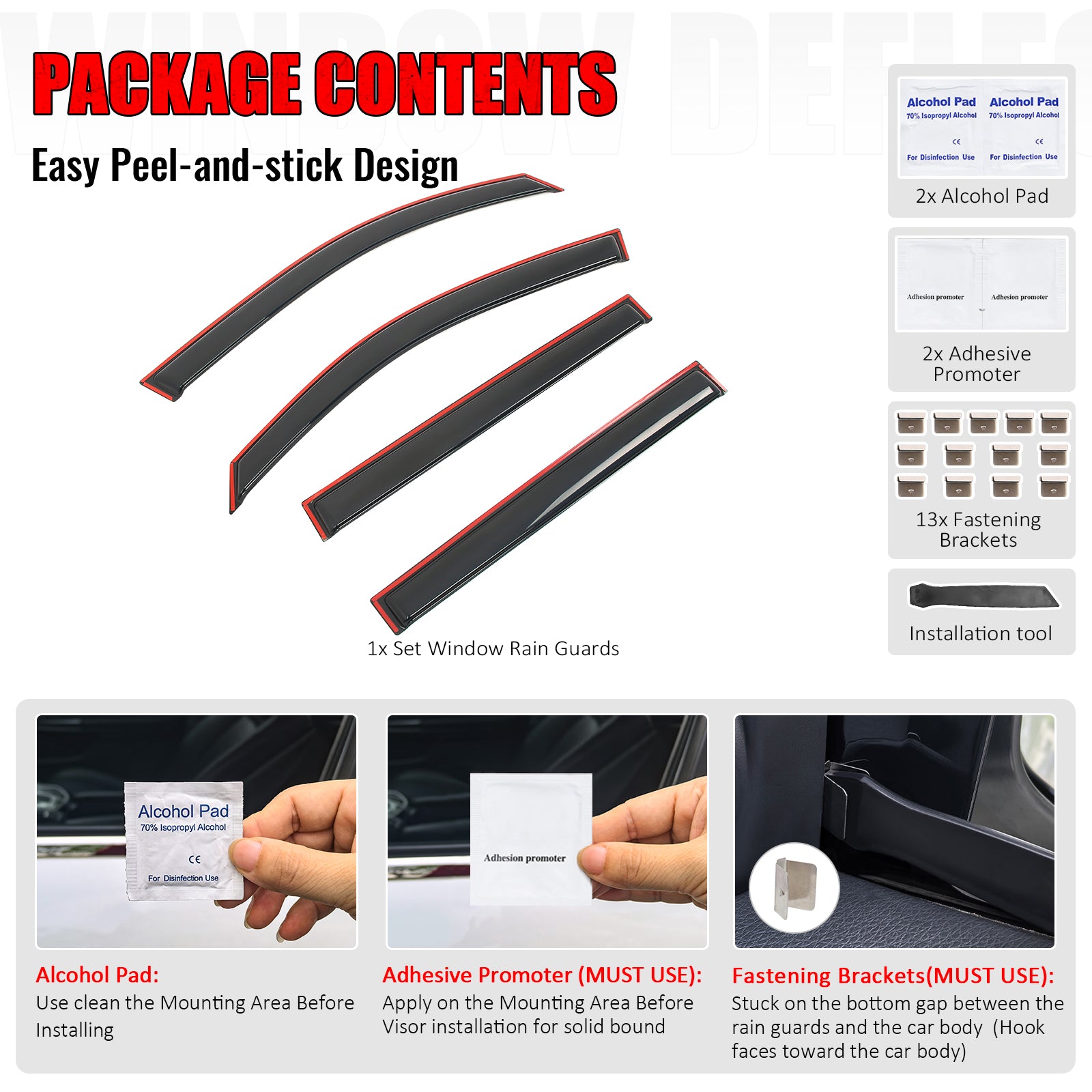 Fits 16-22 Honda Pilot 4PCS Side Window Visors Acrylic Deflectors