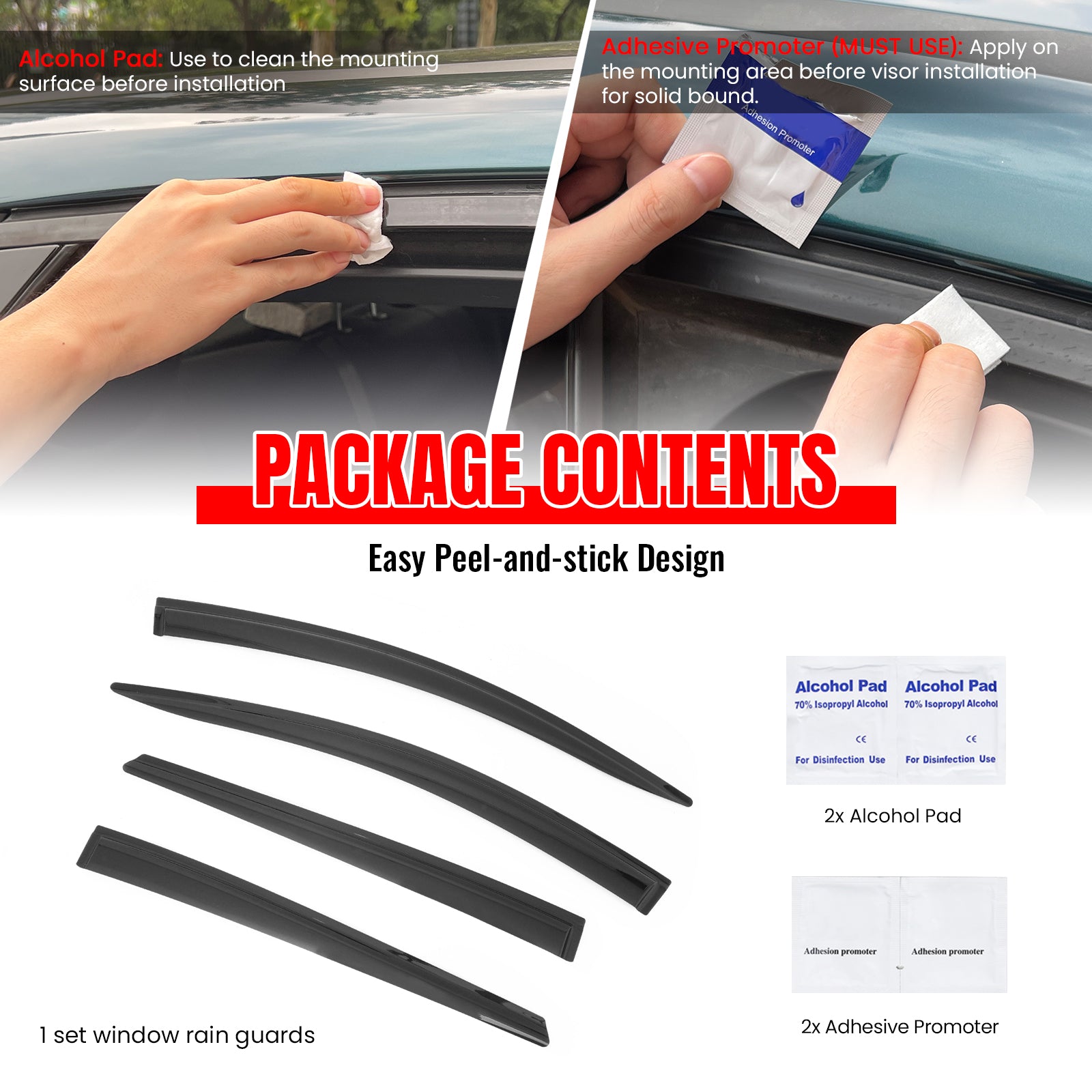 Fits 16-22 Toyota Prius& Prius Prime 4PCS Window Visors Smoke Acrylic Deflectors