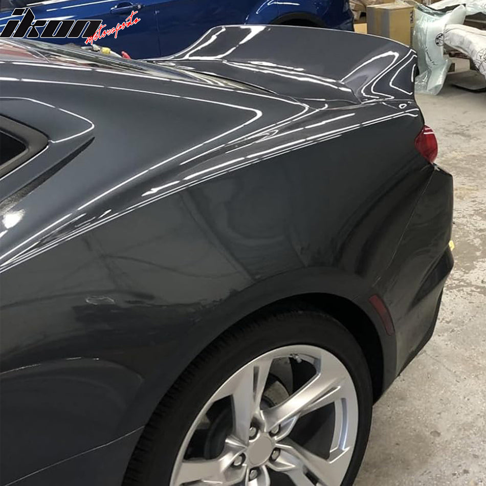 Trunk Spoiler Compatible With 2016-2024 Chevy Camaro, Ikon Style Unpainted Black PP Trunk Boot Lip Spoiler Wing Deck Lid By IKON MOTORSPORTS, 2017 2018