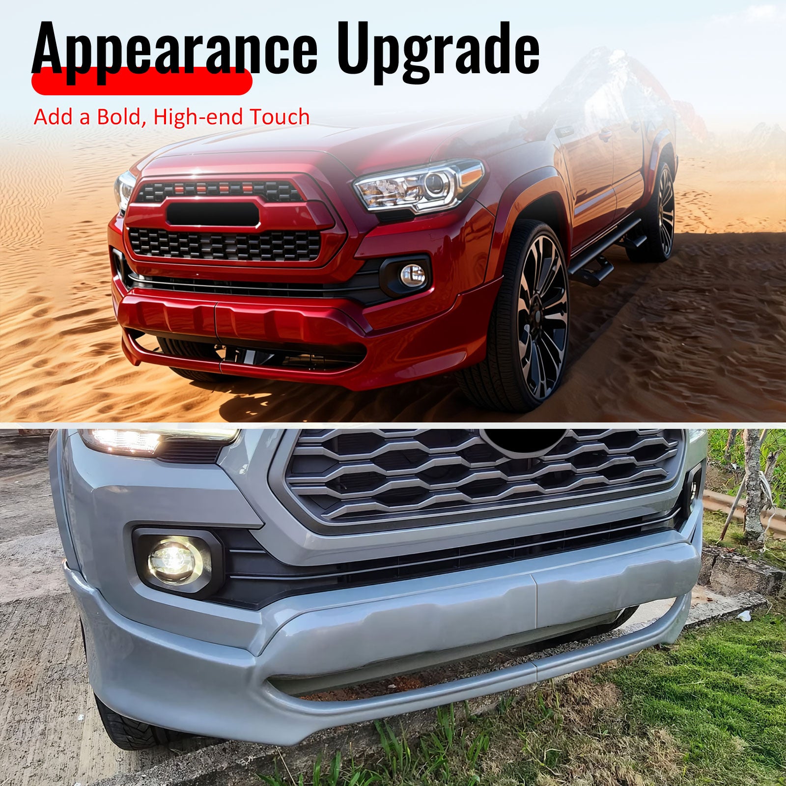 USトヨタ タコマ フロントリップスポイラーTRDsport 3rdgen Front Bumper Lip for 2016-2023 Toyota Tacoma IKON Unpainted Black