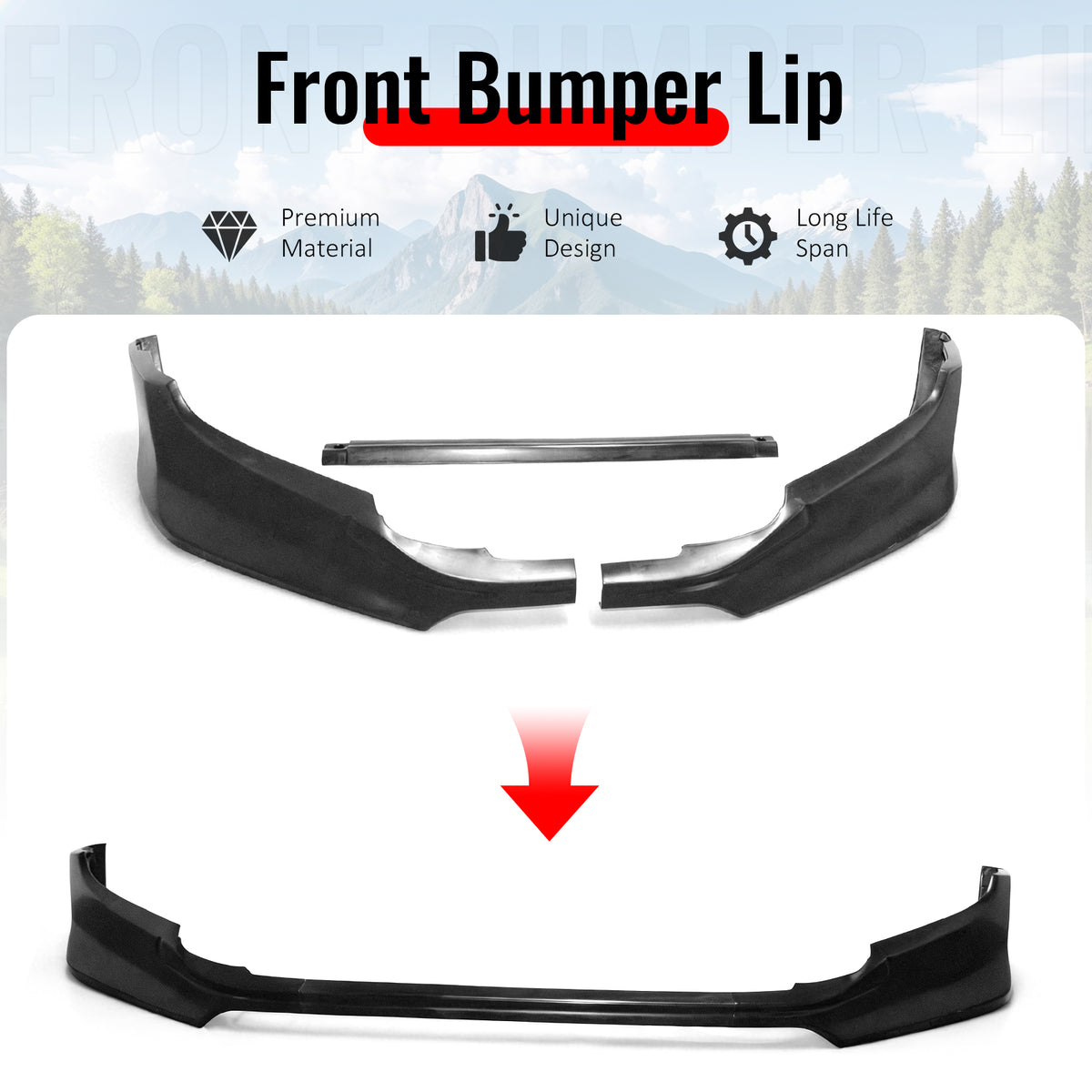 Fits 16-23 Toyota Tacoma IK Style 3PCS Front Bumper Lip Spoiler Unpainted PU