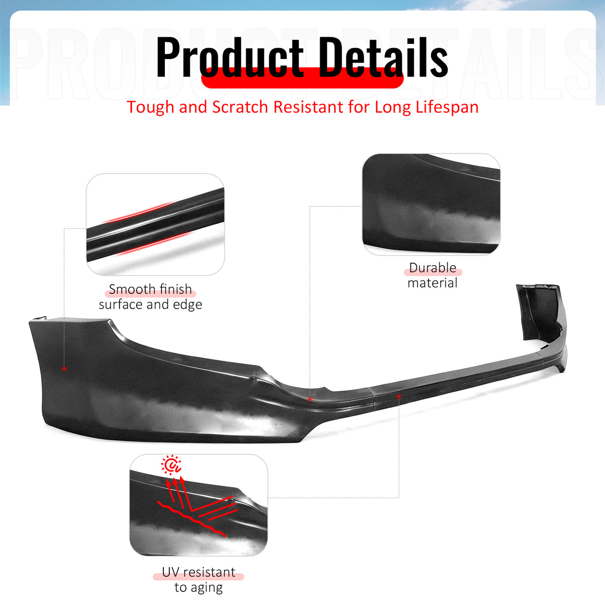 Fits 16-23 Toyota Tacoma IK Style 3PCS Front Bumper Lip Spoiler Unpainted PU
