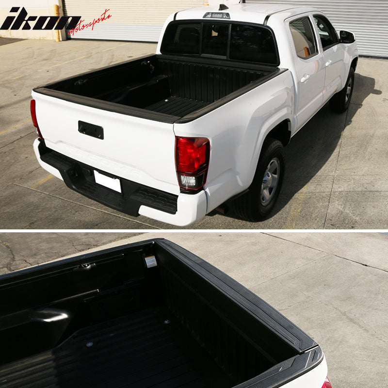IKON MOTORSPORTS, Tailgate Cover Compatible With 2016-2023 Toyota Tacoma, Pickup Black Tailgate Cap Molding Protector Spoiler Cover, 2017 2018 2019 2020 2021 2022