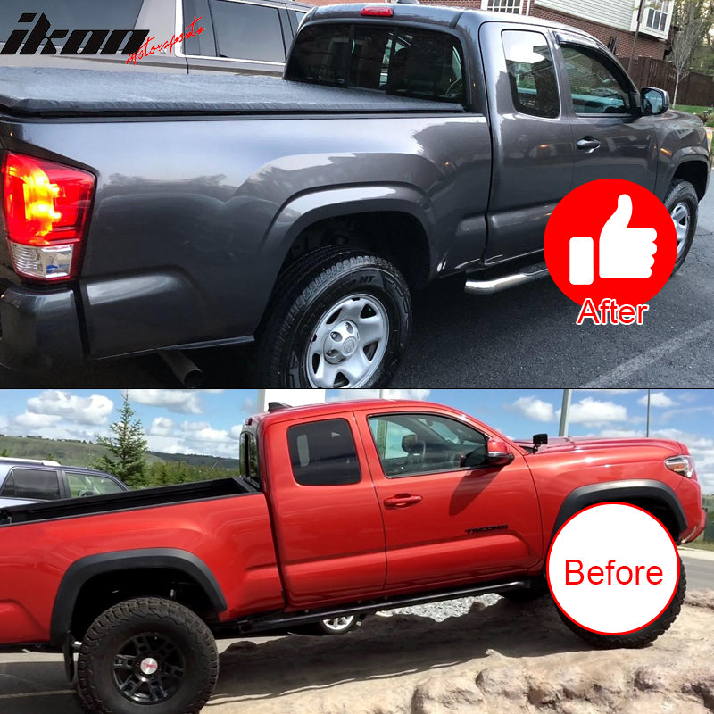 Window Visor Compatible With 2016-2023 Toyota Tacoma Access Cab (Extended Cab), Slim Style Tape On Type Smoke Tinted Acrylic Shade Rain Sun Guard Wind Vent Air Deflector by IKON MOTORSPORTS