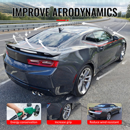 Fits 16-24 Chevrolet Camaro 2DR ZL1 Style Unpainted Black Rear Trunk Spoiler ABS