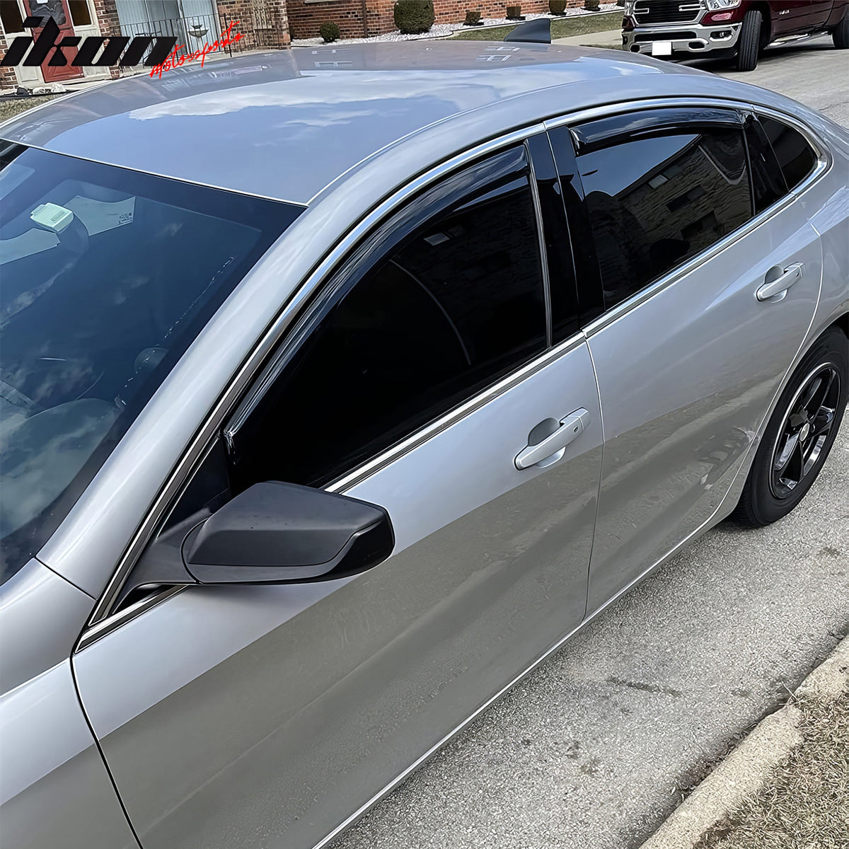IKON MOTORSPORTS In Channel Window Visors Compatible with 2016-2025 Chevrolet Malibu, Slim Style Acrylic Smoke Rain Guards, Side Window Wind Deflectors 4PCS