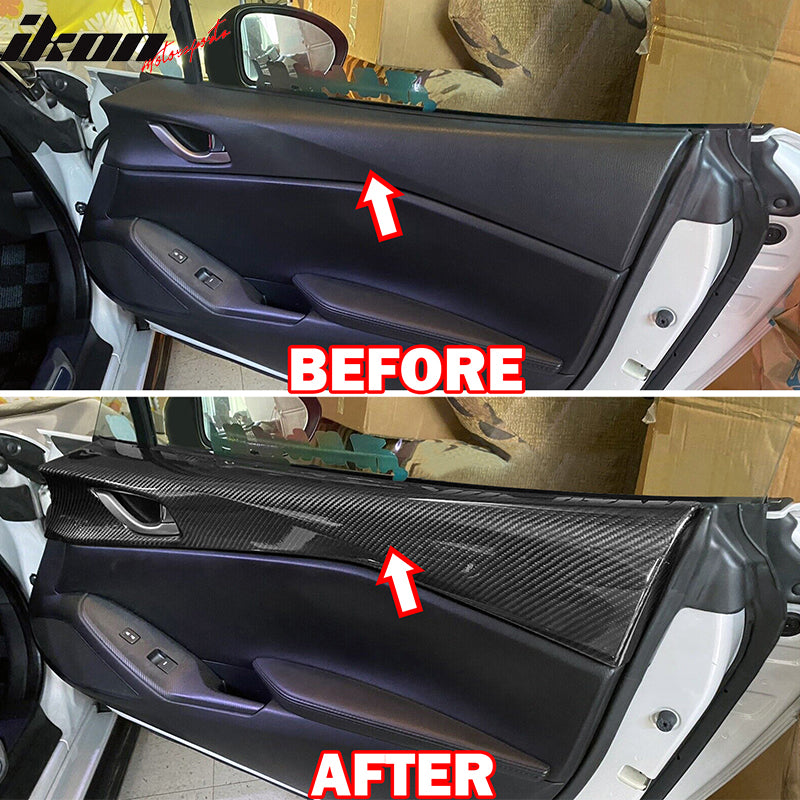 IKON MOTORSPORTS Interior Door Panel Trim, Compatible with 2016-2025 Mazda MX5 MX-5 Miata, Real Carbon Fiber CF Driver Passenger Left Right LH RH Side Interior Door Panel Trim 4PCS