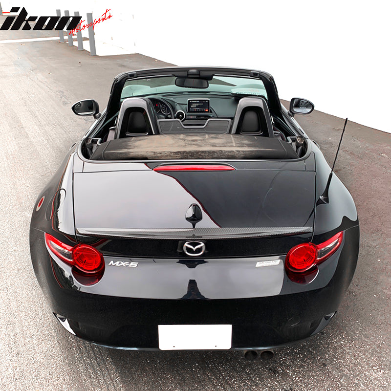 IKON MOTORSPORTS, Trunk Spoiler Compatible With 2016-2025 Mazda MX-5 & MX-5 Miata ND 4th Gen, P Style Real Carbon Fiber CF Rear Trunk Lid Spoiler Wing Lip