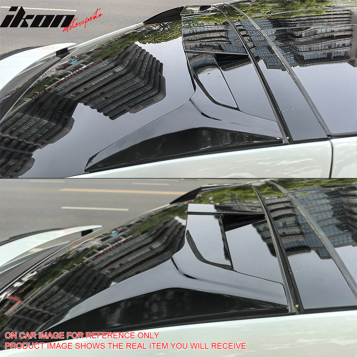 IKON MOTORSPORTS, Rear Window Roof Spoiler Compatible with 2016-2025 Tesla Model X, ST Style Painted Gloss Black ABS Top Roofline Windshield Visor Spoiler Wing