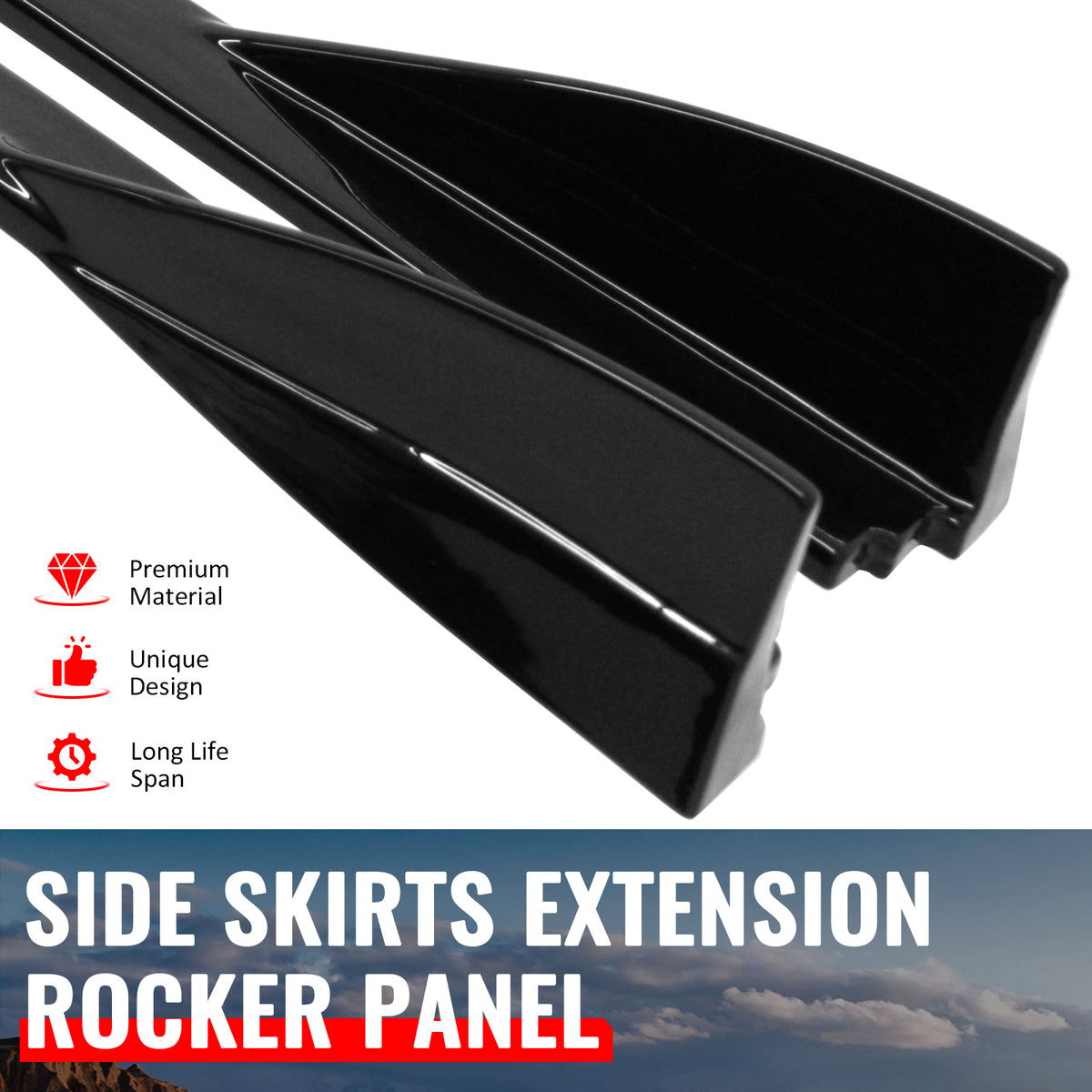 For 16-26 Mazda MX-5 Miata Gloss Black IKON Style Side Skirts Extension ABS Pair