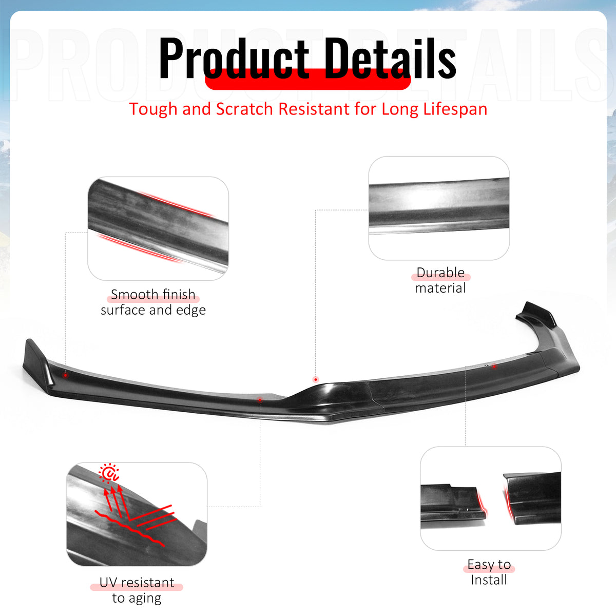 Fits 17-18 Hyundai Elantra IK4 Style PU Front Bumper Lip Spoiler Unpainted 3PCS