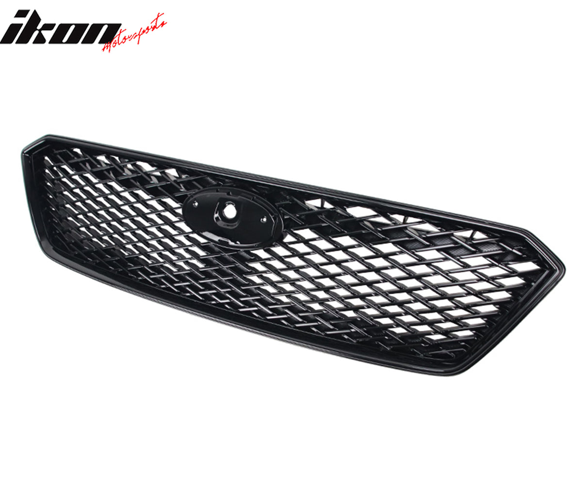 IKON MOTORSPORTS Front Upper Grille, Compatible with 2017-2019 Subaru Impreza, Sport Style Gloss Black ABS Plastic Replacement Front Bumper Hood Grill 1PC