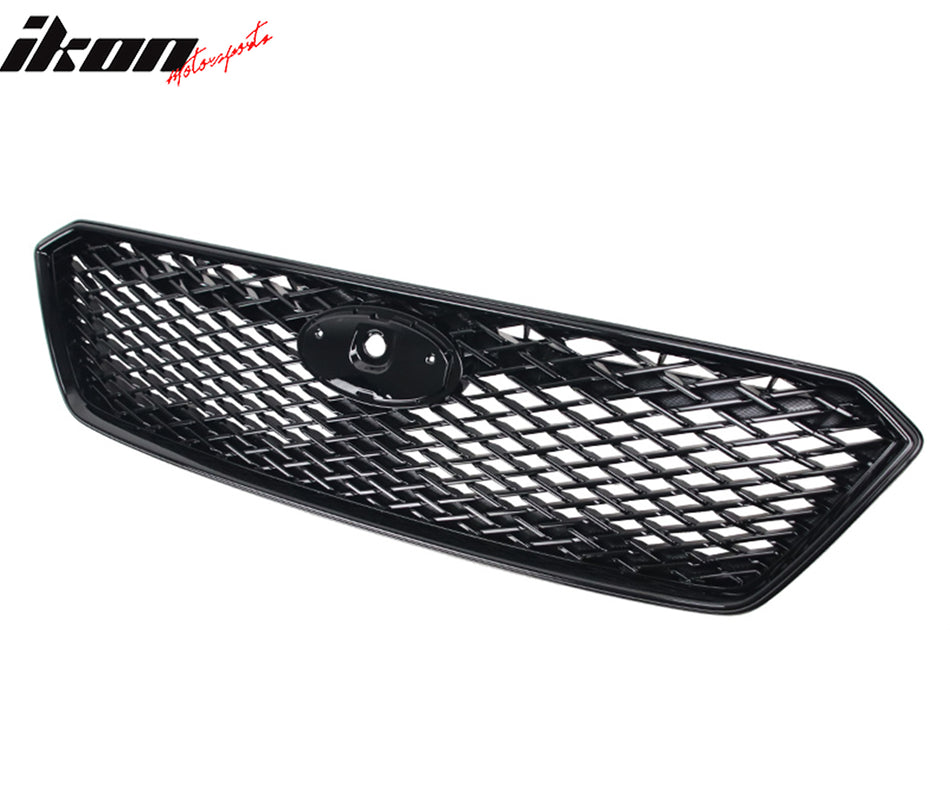 IKON MOTORSPORTS Front Upper Grille, Compatible with 2017-2019 Subaru Impreza, Sport Style Gloss Black ABS Plastic Replacement Front Bumper Hood Grill 1PC