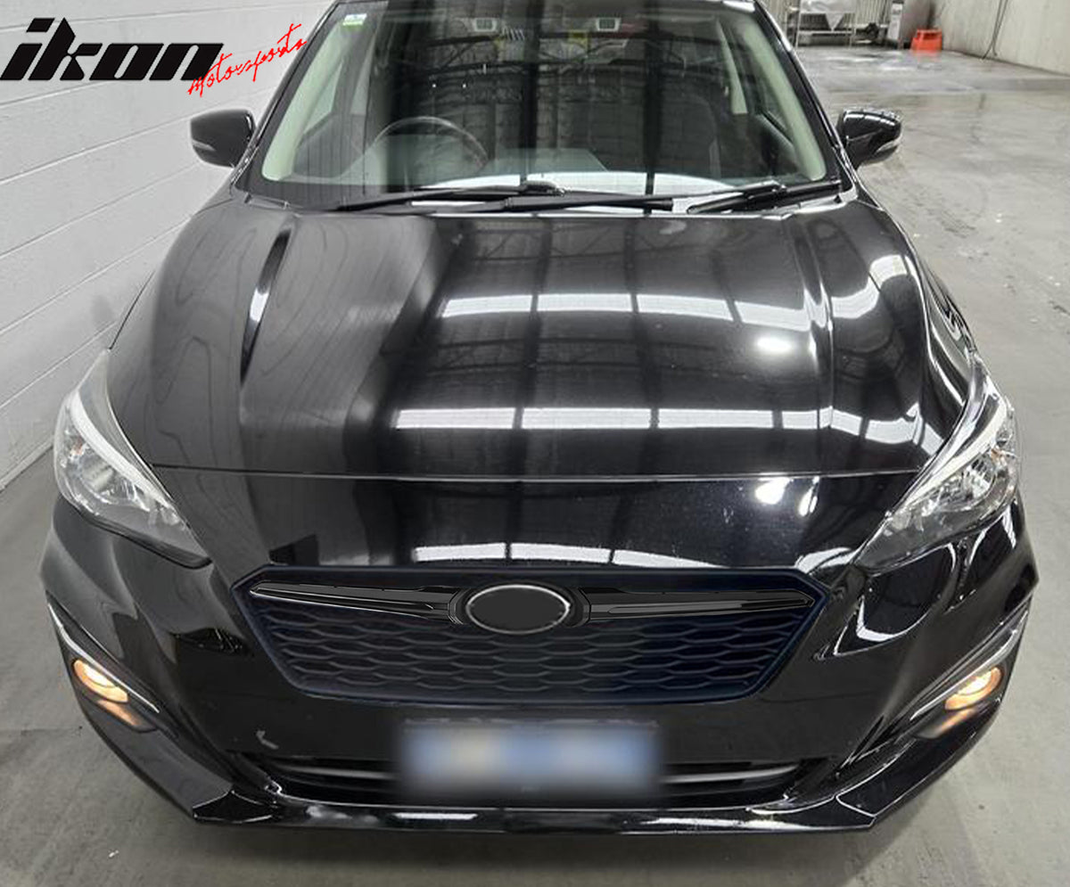 IKON MOTORSPORTS Front Upper Grille, Compatible with 2017-2019 Subaru Impreza, OE Style Gloss Black ABS Plastic Replacement Front Bumper Hood Grill 1PC
