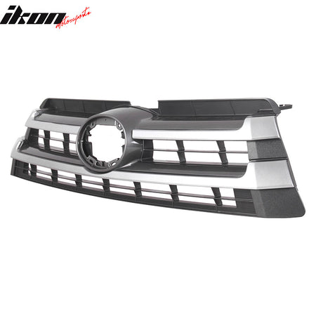 IKON MOTORSPORTS Front Upper Grille, Compatible with 2017-2019 Toyota Highlander, OE Style Black Chrome ABS Replacement Front Bumper Hood Grill