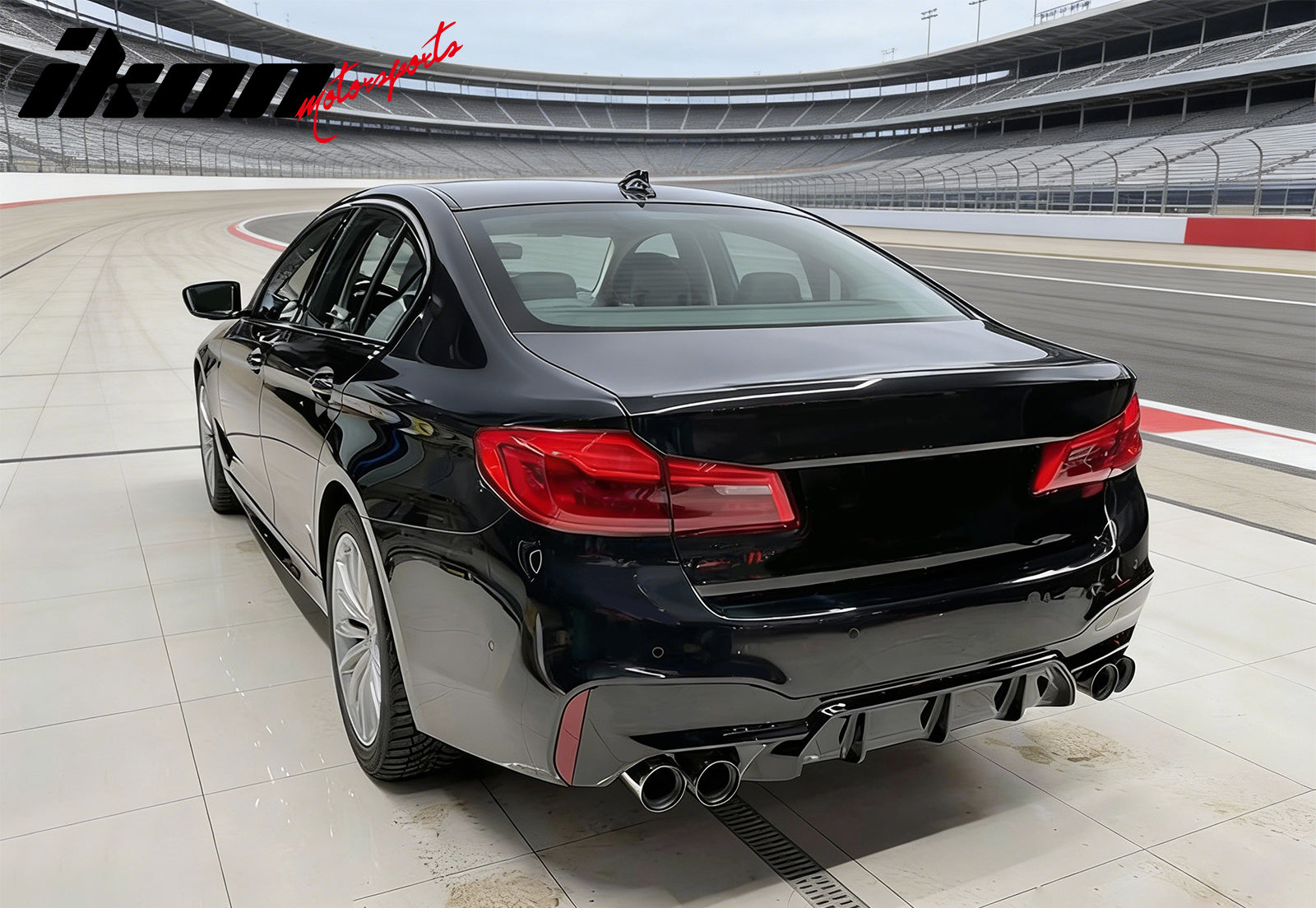 IKON MOTORSPORTS Quad Exhaust, Compatible with 2017-2020 BMW 5 Series G30 Pre-LCI Sedan, F90 M5 Style Silver Stainless Steel Heat Shield Quad Exhaust Tips Replacement Pair
