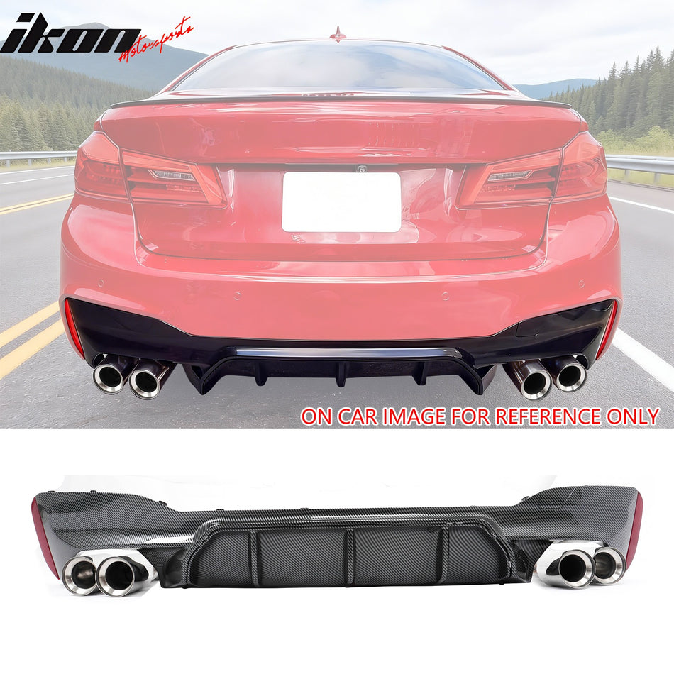 2017-2020 BMW G30 Competition Style CF Print Rear Diffuser Silver Quad Tips
