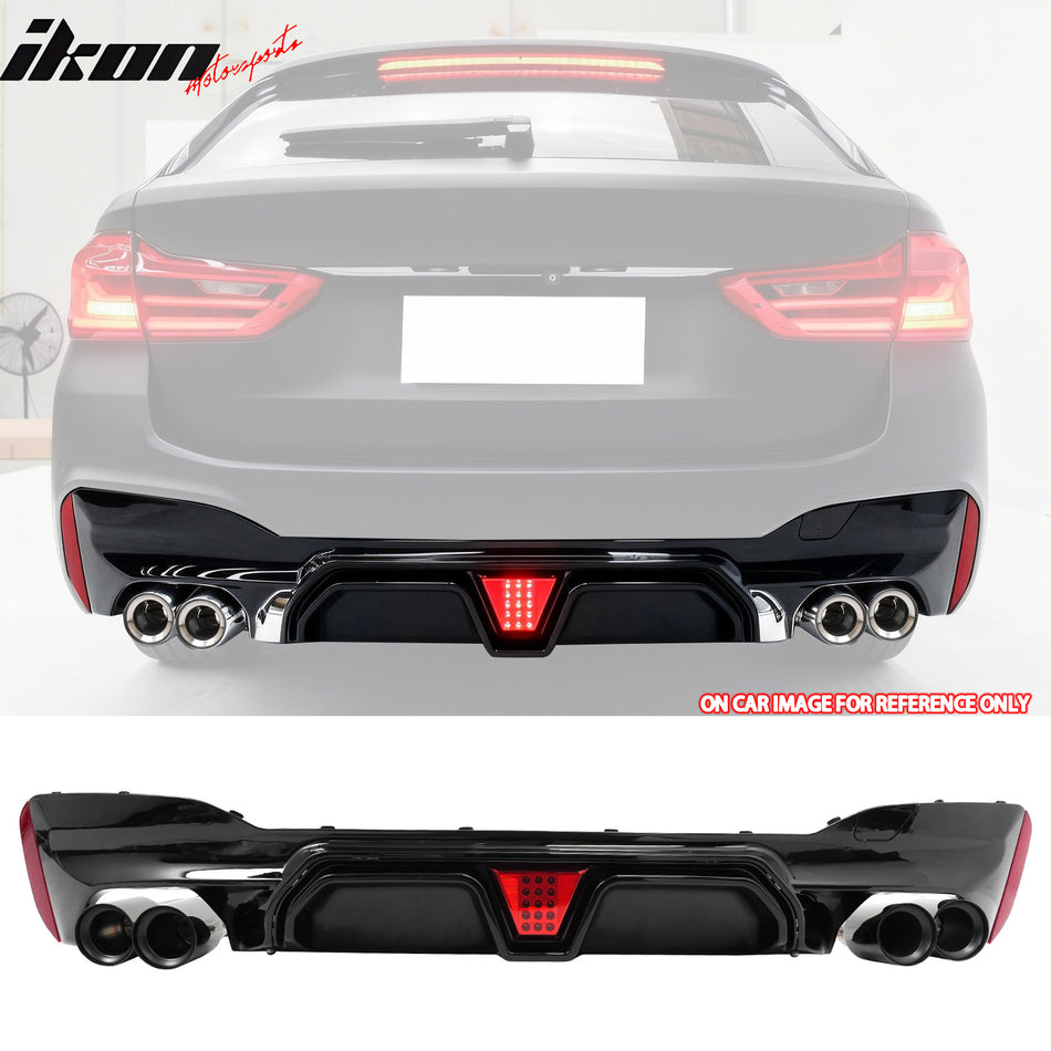 2017-2020 BMW G30 5 Series CS Style Rear Diffuser w/ LED Black Quad Exhaust