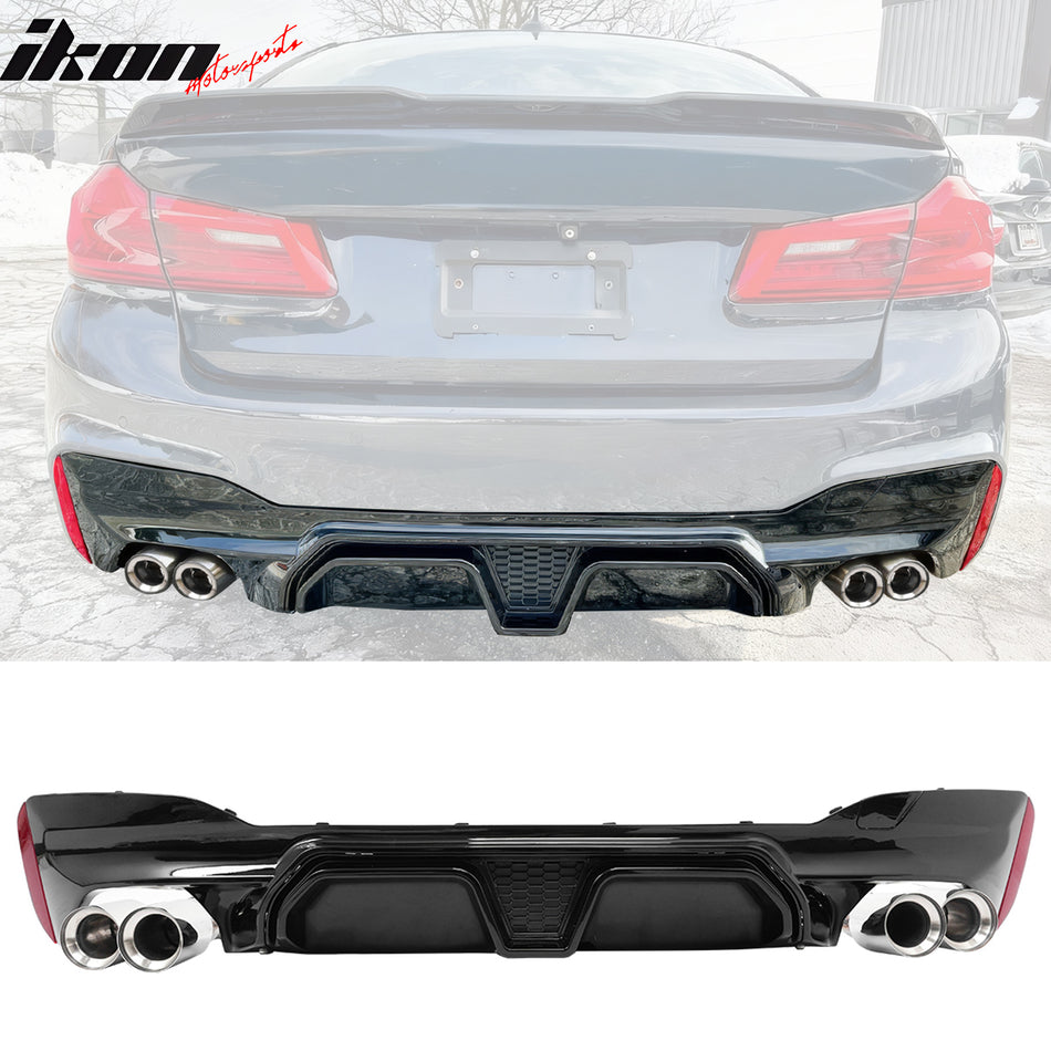 2017-2020 BMW G30 Gloss Black Rear Diffuser M5 CS Style Silver Quad Exhaust