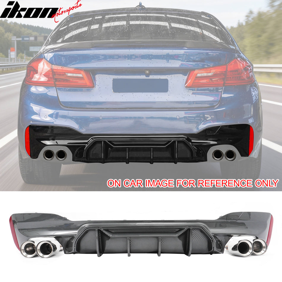 2017-2020 BMW G30 CF Print Rear Diffuser MP Style+ Silver Quad Exhaust