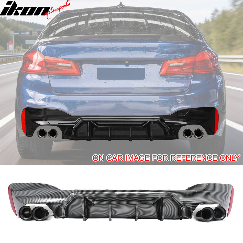 2017-2020 BMW G30 CF Print Rear Diffuser MP Style+ Black Quad Exhaust