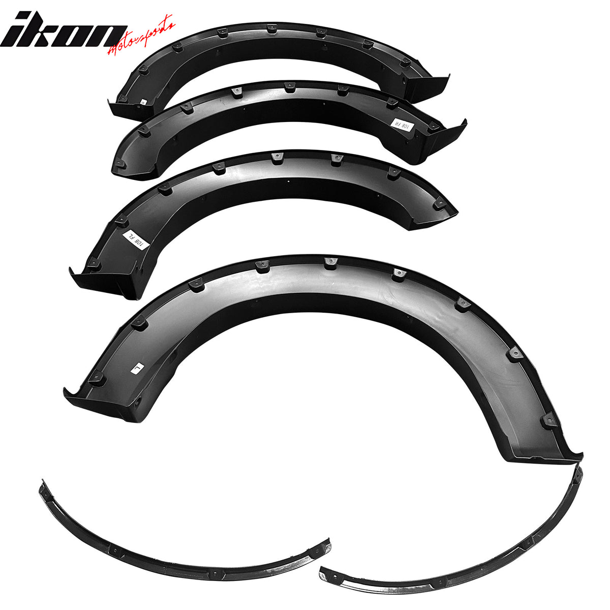 IKON MOTORSPORTS Fender Flares Compatible with 2017-2020 Ford F-250 Super Duty, Pocket Riveted Style Injection Molded PP Smooth Wheel Flare Cover Protector Set, 4 Pcs, Front & Rear