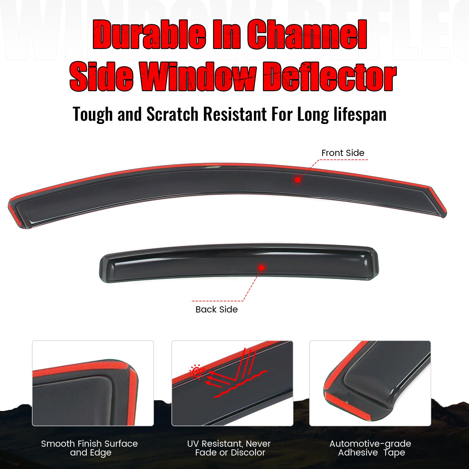 Fits 17-20 Hyundai Elantra 4PCS Window Visors Acrylic Deflectors - In-Channel