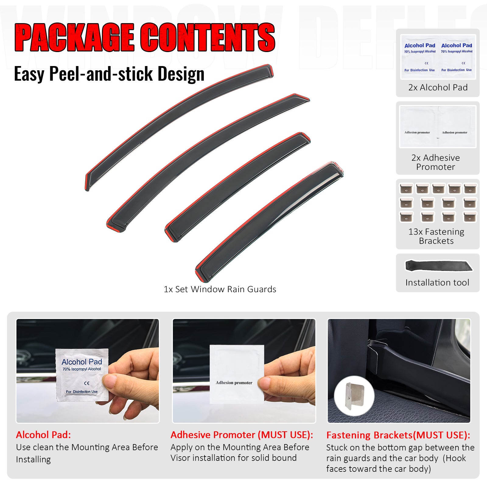 Fits 17-20 Hyundai Elantra 4PCS Window Visors Acrylic Deflectors - In-Channel