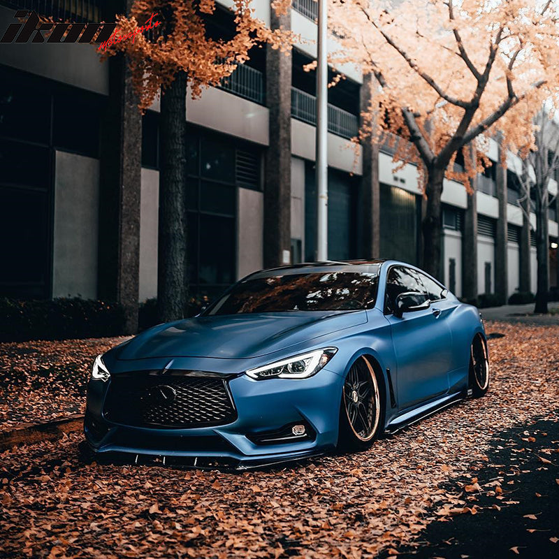 Fits 17-22 Infiniti Q60 IKON V3 Style Front Bumper Lip Spoiler Splitter Chin PU