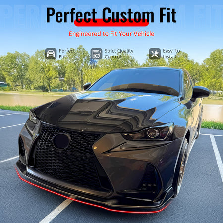 IKON MOTORSPORTS Front Bumper Lip, Compatible with 2017-2020 Lexus IS200t IS300 IS350, Artisan Style Gloss Black PP Air Dam Chin Spoiler Protector Splitter 1PCS
