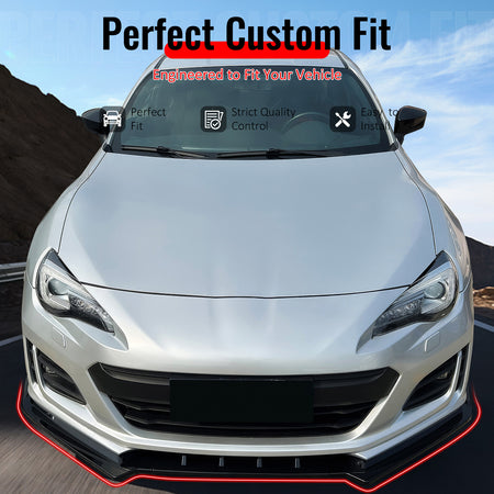 IKON MOTORSPORTS Front Bumper Lip, Compatible with 2017-2020 Subaru BRZ, IKON Style Gloss Black PP Injection Added-on Air Dam Chin Spoiler Protector Splitter 3PCS