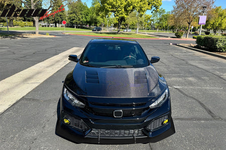 IKON MOTORSPORTS Front Bumper Lip W/ Gunmetal Strut Rods, Compatible with 2017-2021 Honda Civic Hatchback Si Coupe Sedan 10th Gen, AF Style Black Aluminum Air Dam Chin Spoiler Protector Splitter