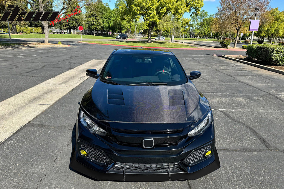 IKON MOTORSPORTS Front Bumper Lip W/ Gunmetal Strut Rods, Compatible with 2017-2021 Honda Civic Hatchback Si Coupe Sedan 10th Gen, AF Style Black Aluminum Air Dam Chin Spoiler Protector Splitter