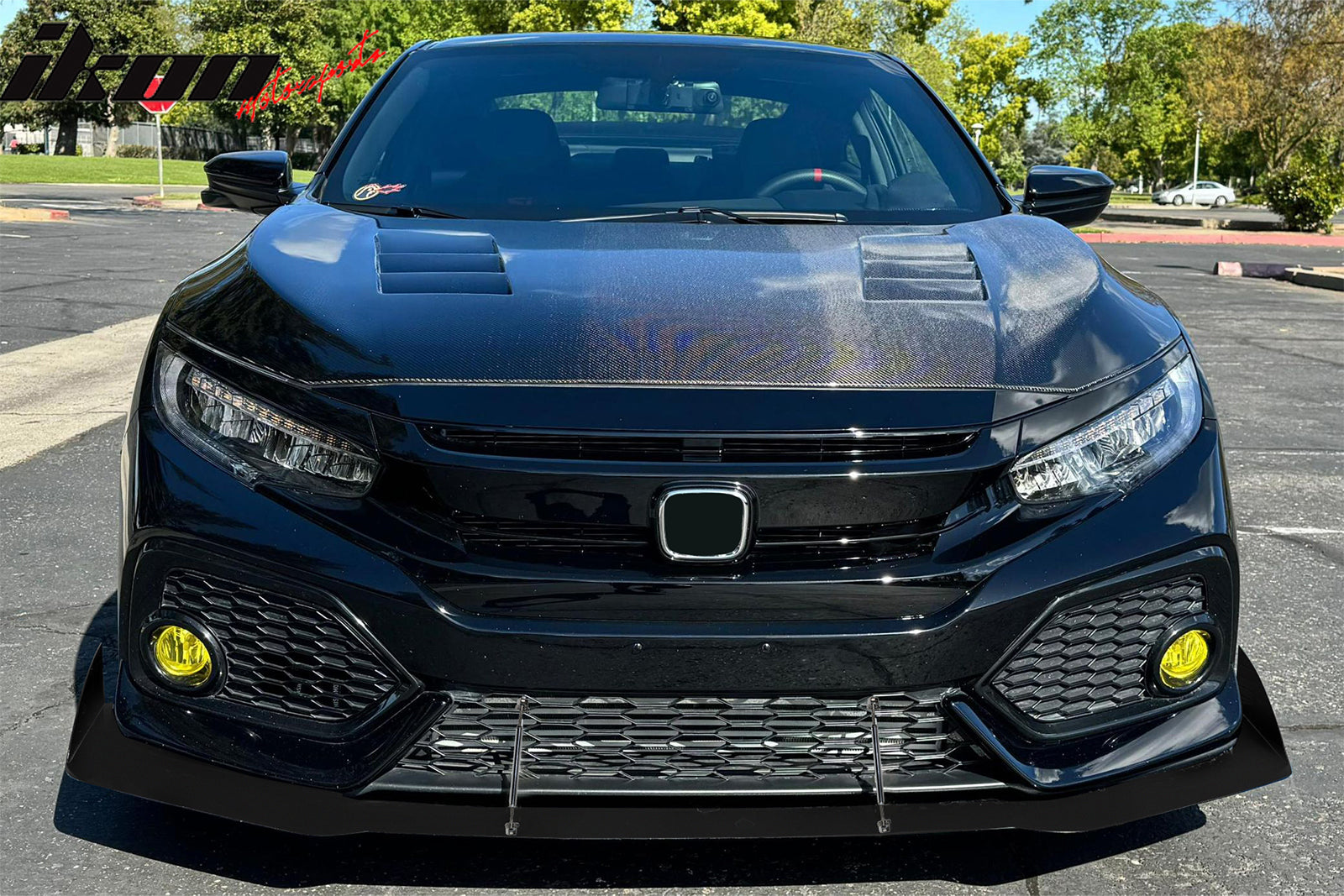 Fits 17-21 Honda Civic Hatchback AF Style Front Bumper Lip + Gunmetal Strut Rods