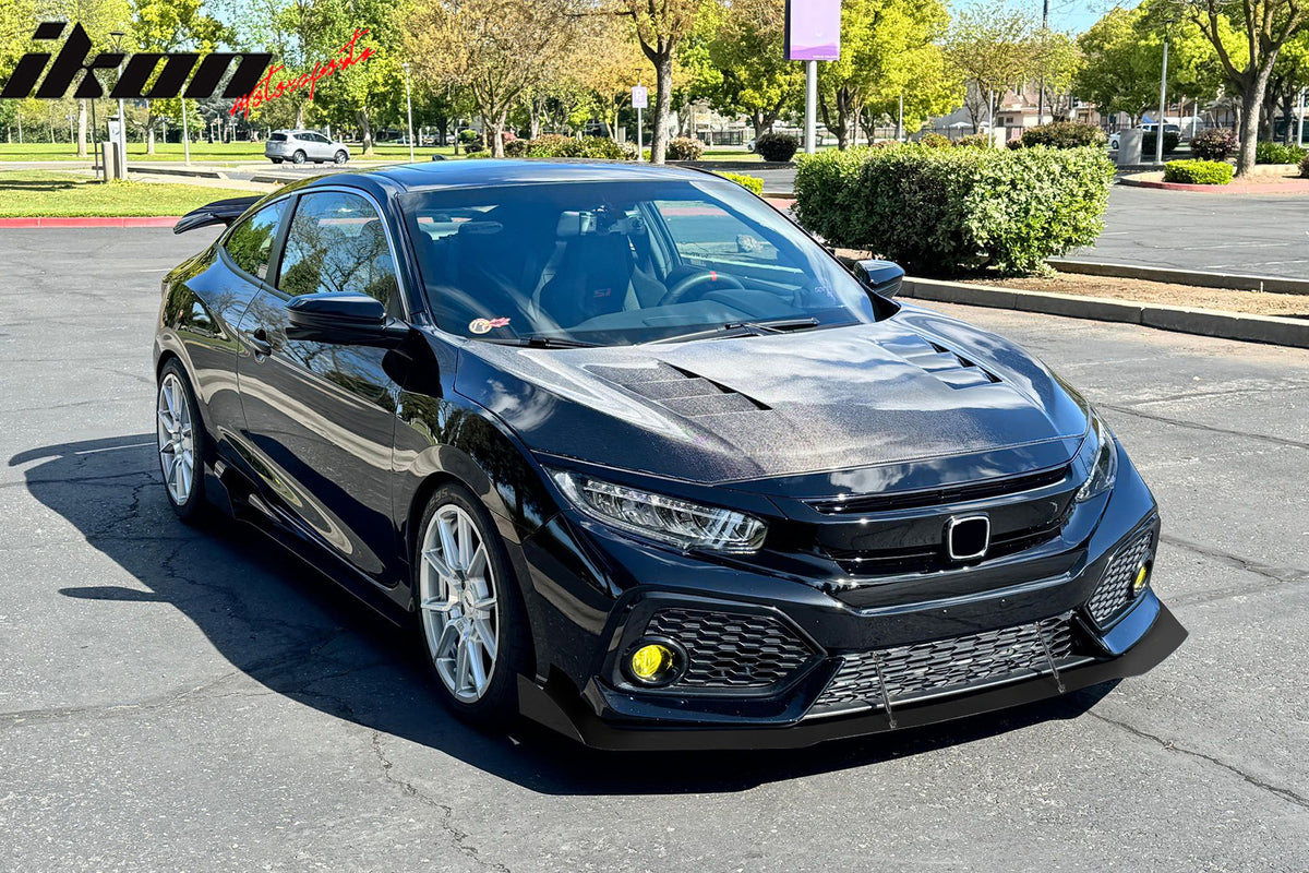 Fits 17-21 Honda Civic Hatchback AF Style Front Bumper Lip + Gunmetal Strut Rods