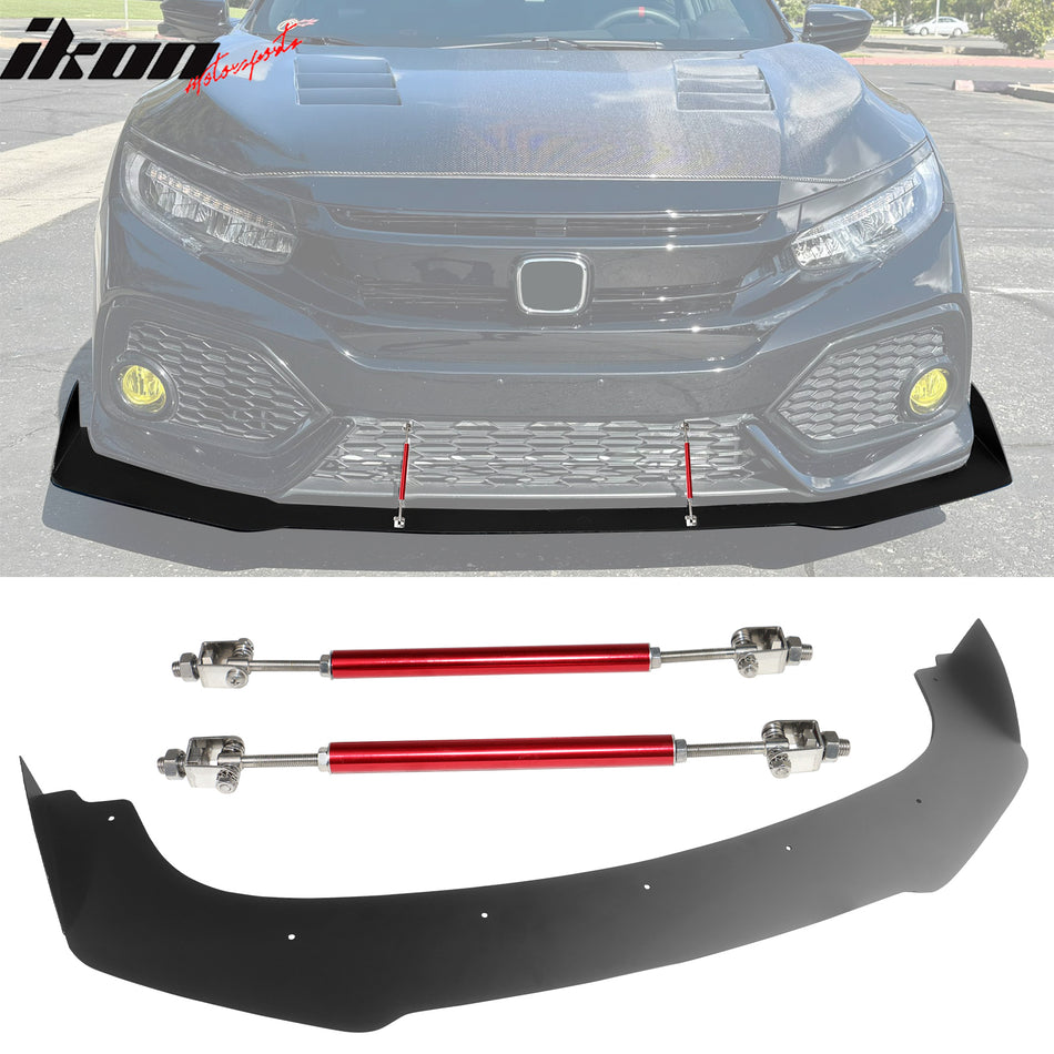 2017-2021 Honda Civic AF Style Front Lip Red Strut Rods Aluminum