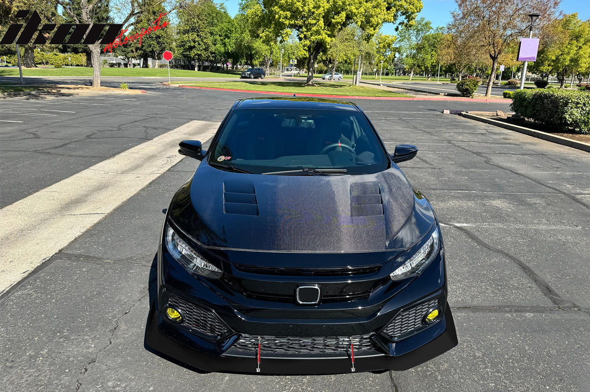 IKON MOTORSPORTS Front Bumper Lip W/ Red Strut Rods, Compatible with 2017-2021 Honda Civic Hatchback Si Coupe Sedan 10th Gen, AF Style Black Aluminum Air Dam Chin Spoiler Protector Splitter