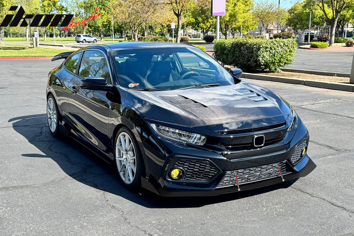 Fits 17-21 Honda Civic Hatchback Si AF Style Front Bumper Lip + Red Strut Rods