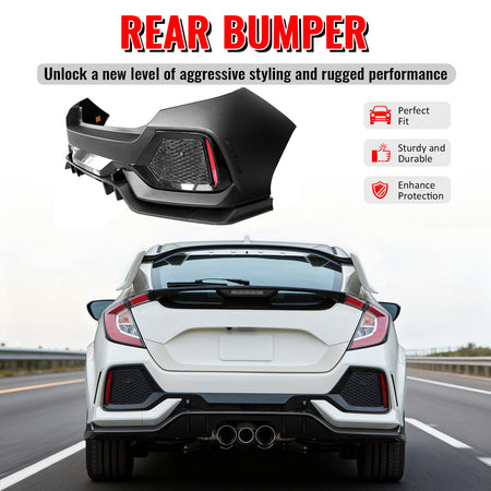 Fits 17-21 Honda Civic Hatchback Type R Rear Bumper Cover Garnish Replacement PP