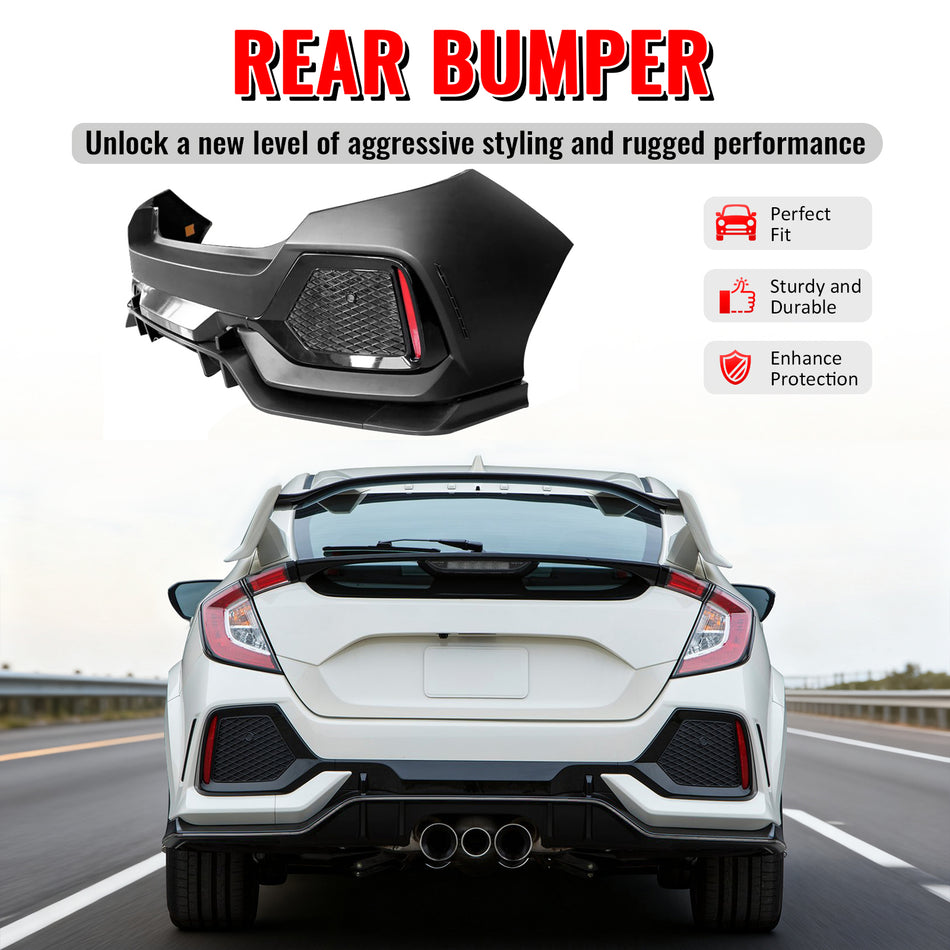 Fits 17-21 Honda Civic Hatchback Type R Rear Bumper Cover Garnish Replacement PP