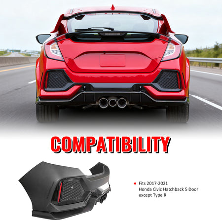 Fits 17-21 Honda Civic Hatchback Type R Rear Bumper Cover Garnish Replacement PP