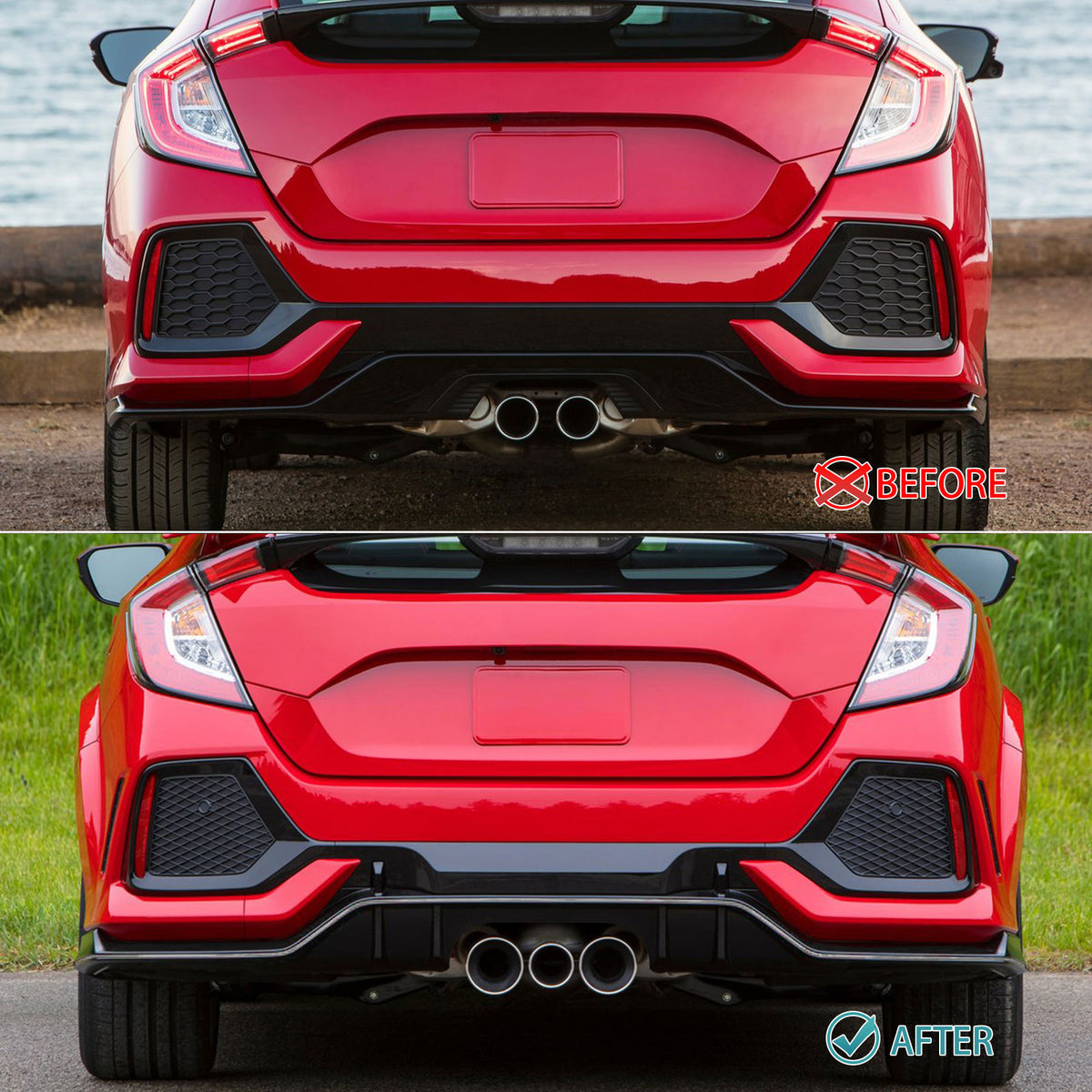 Fits 17-21 Honda Civic Hatchback Type R Rear Bumper Cover Garnish Replacement PP