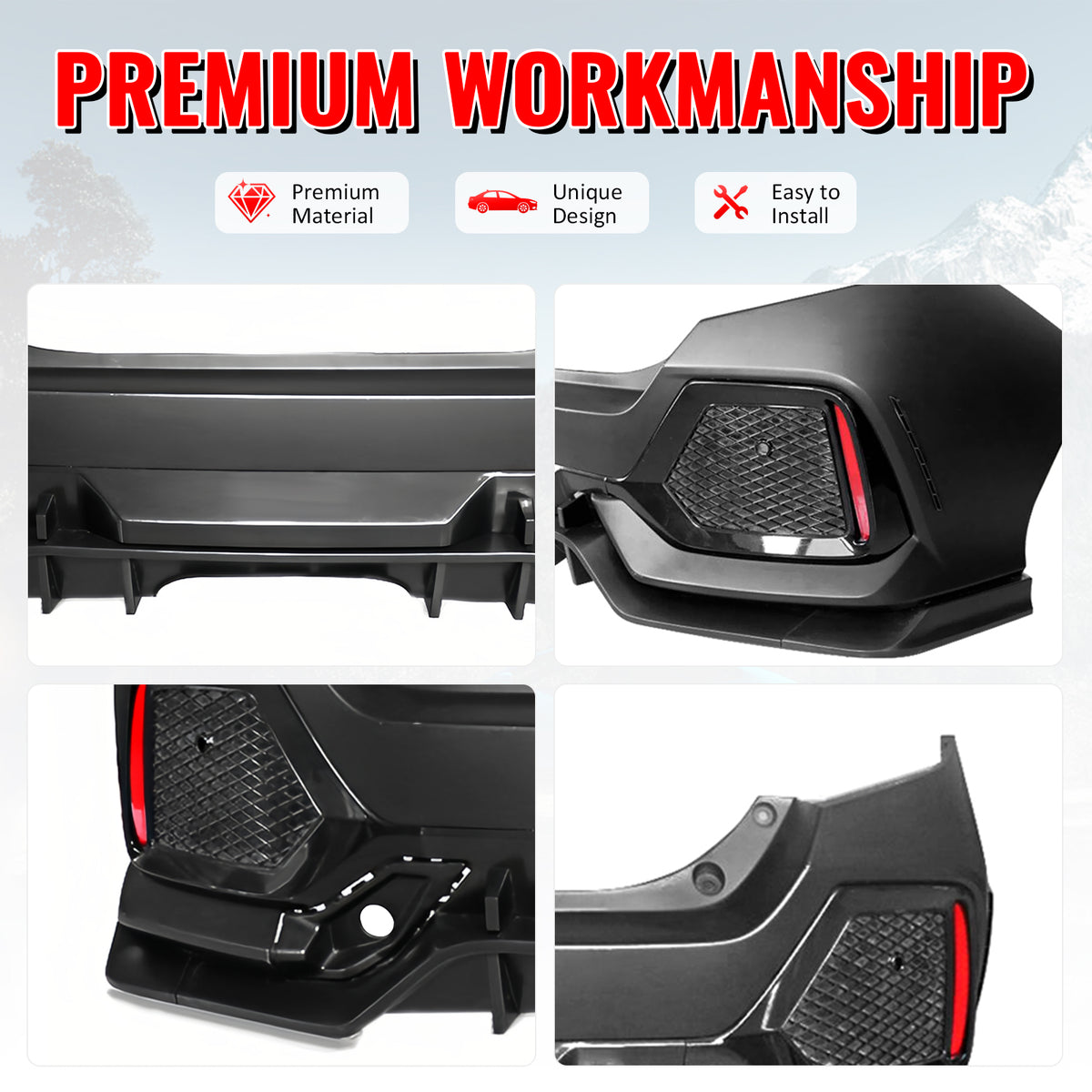 Fits 17-21 Honda Civic Hatchback Type R Rear Bumper Cover Garnish Replacement PP