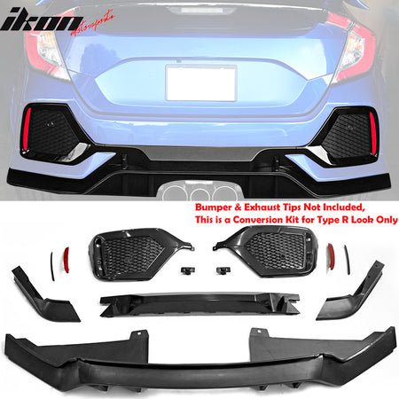 Fits 17-21 Honda Civic Hatchback Type R Rear Bumper Cover Garnish Replacement PP