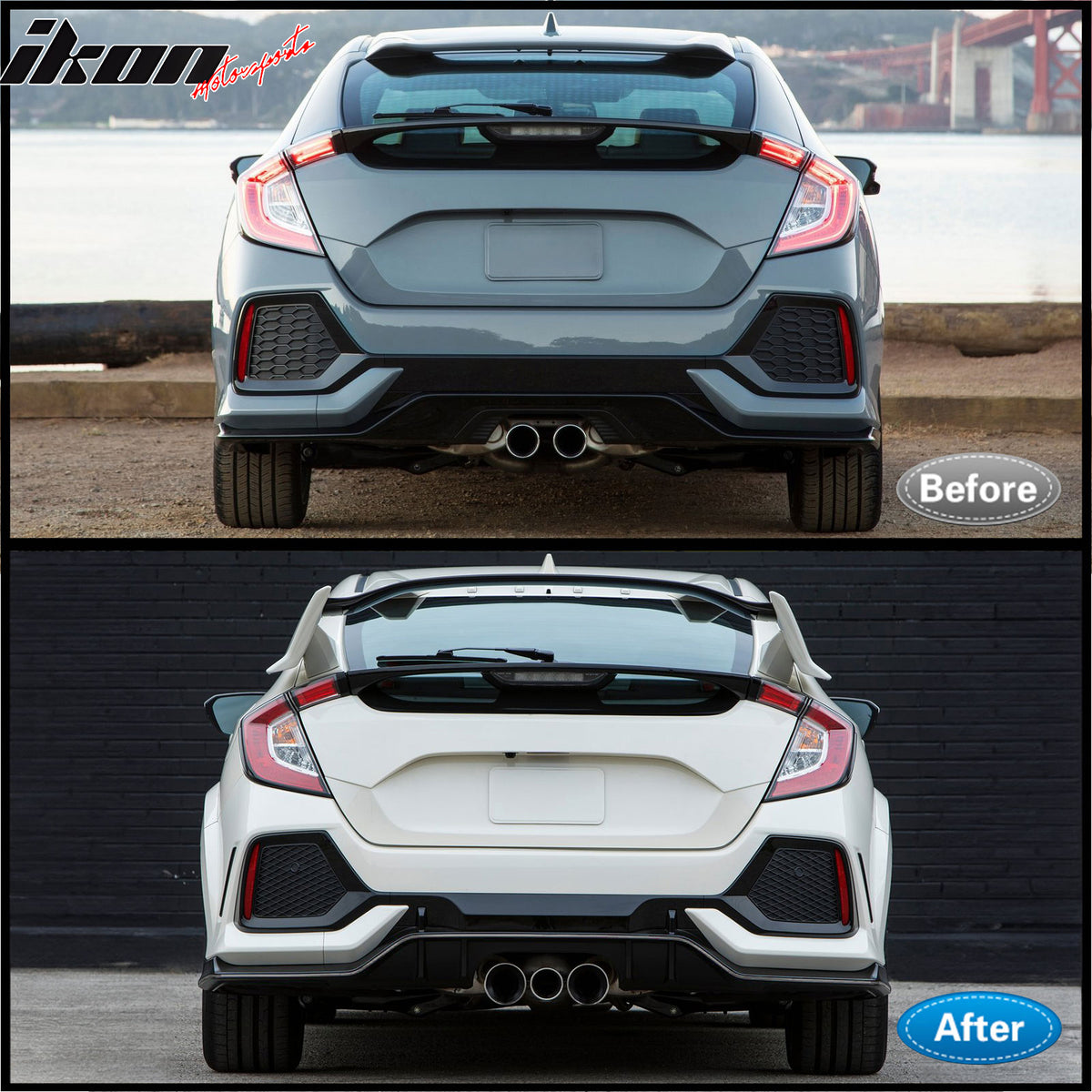 Fits 17-21 Honda Civic Hatchback Type R Rear Bumper Cover Garnish Replacement PP