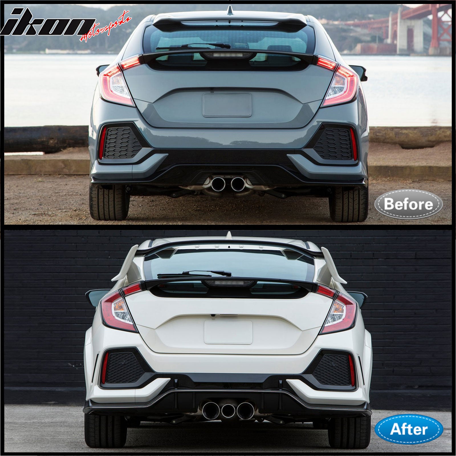 Fits 17-21 Honda Civic Hatchback Type R Rear Bumper Cover Garnish Replacement PP