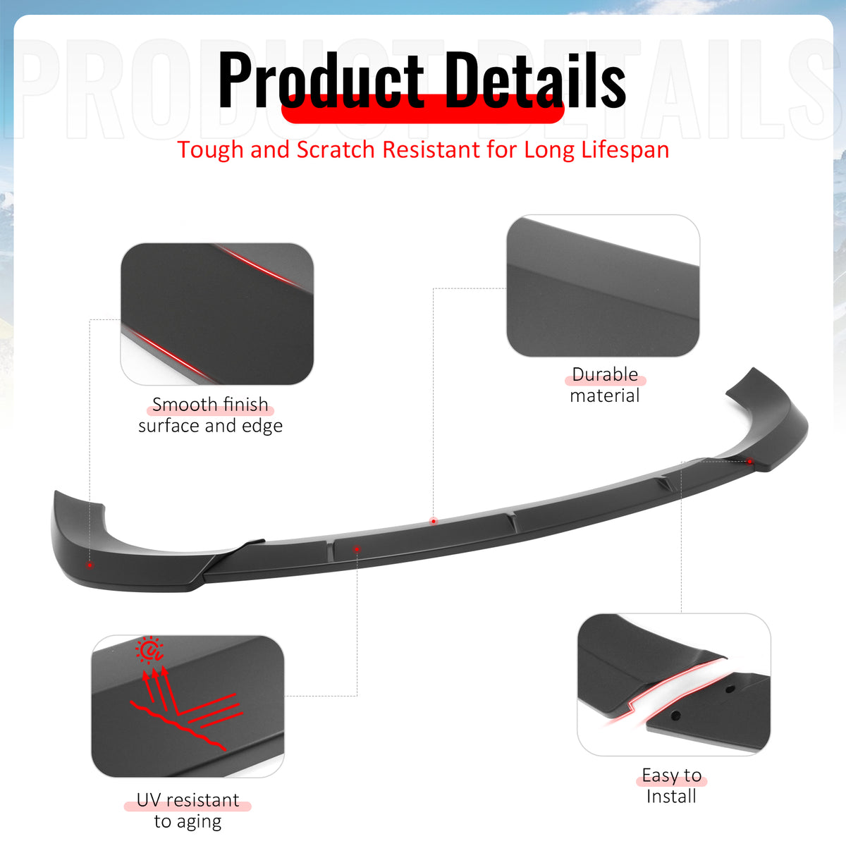 Fits 17-21 Grand Cherokee SRT IKON PP Front Bumper Lip Chin Spoiler Matte Black