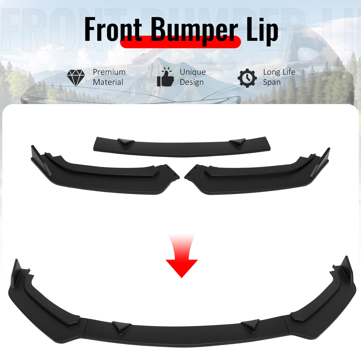 Fits 17-22 INFINITI Q60 V2 JDM Front Bumper Lip Chin Splitter PP Matte Black