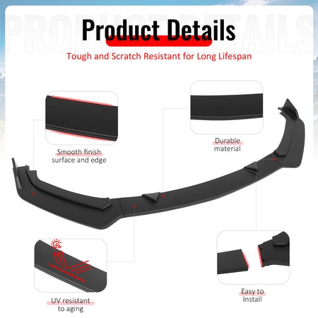 Fits 17-22 INFINITI Q60 V2 JDM Front Bumper Lip Chin Splitter PP Matte Black